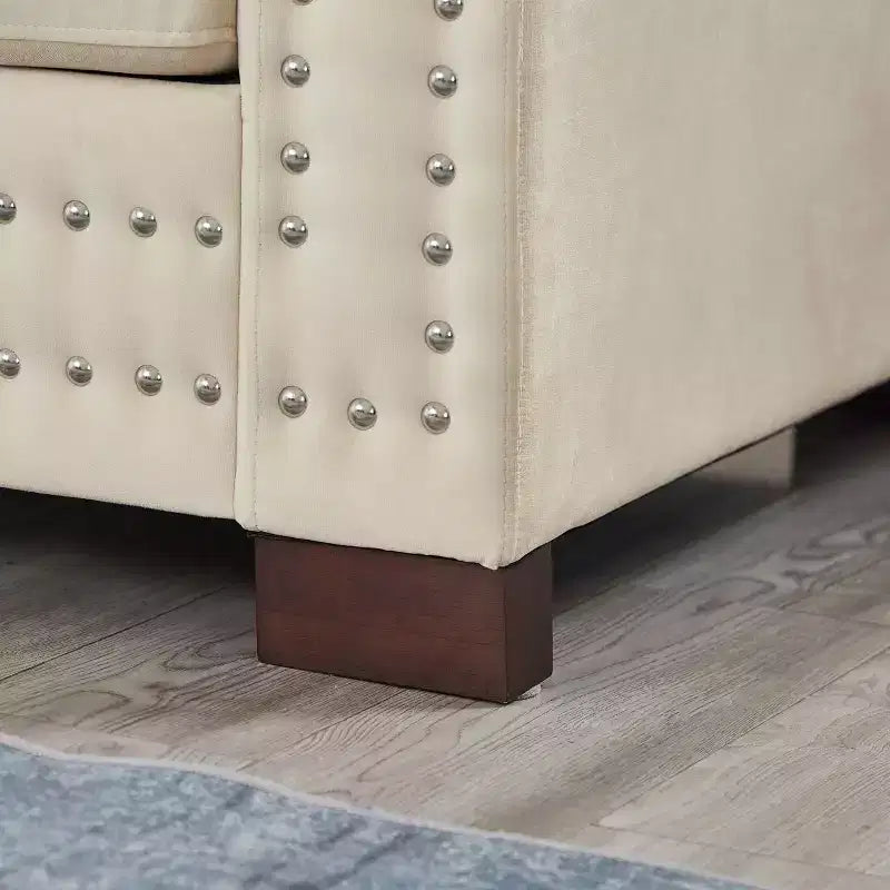 Divano componibile in velluto color albicocca, stile moderno, 5 posti